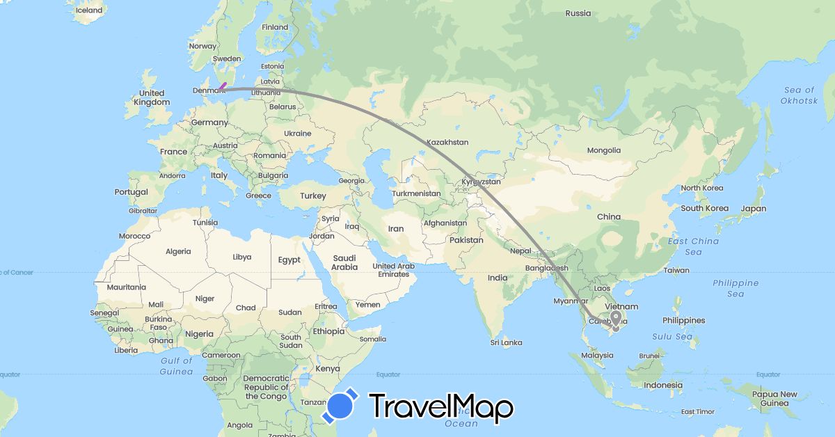 TravelMap itinerary: driving, plane, train in Denmark, Sweden, Thailand, Vietnam (Asia, Europe)