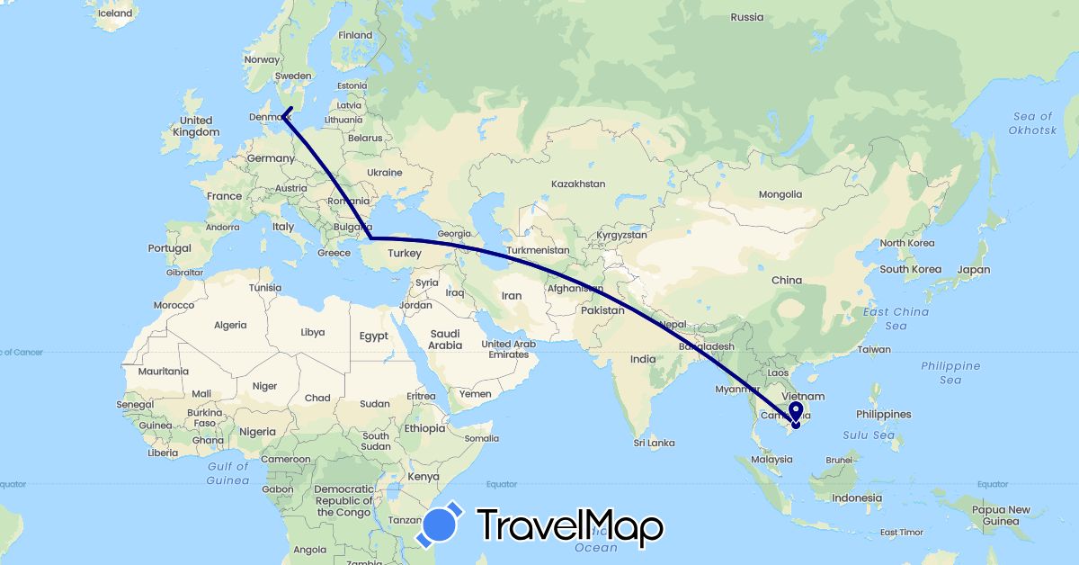 TravelMap itinerary: driving in Denmark, Sweden, Turkey, Vietnam (Asia, Europe)